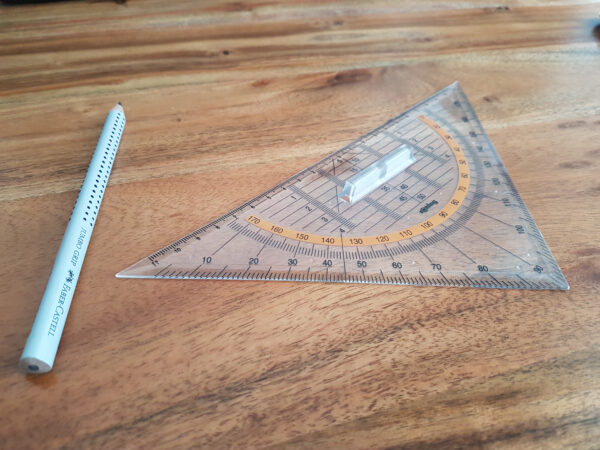 Pencil and Triangular Square for geometry.