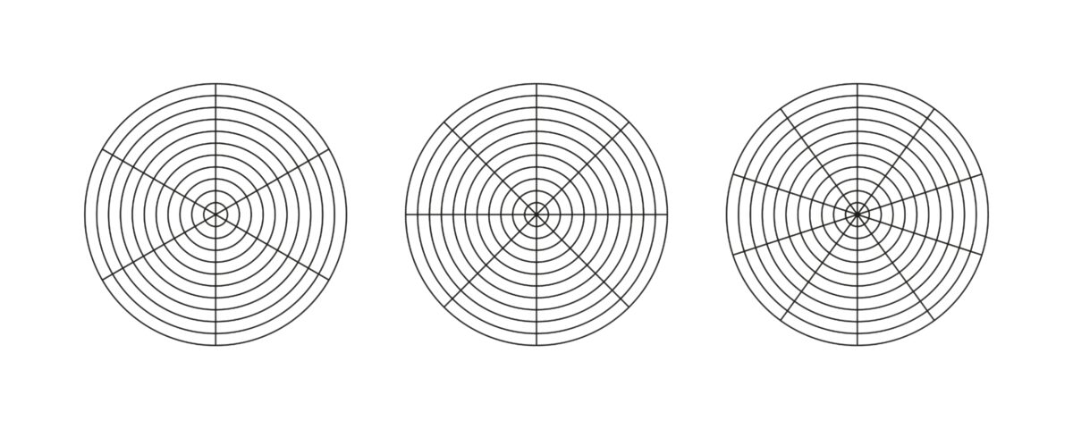 Polar grid with segments, concentric circles